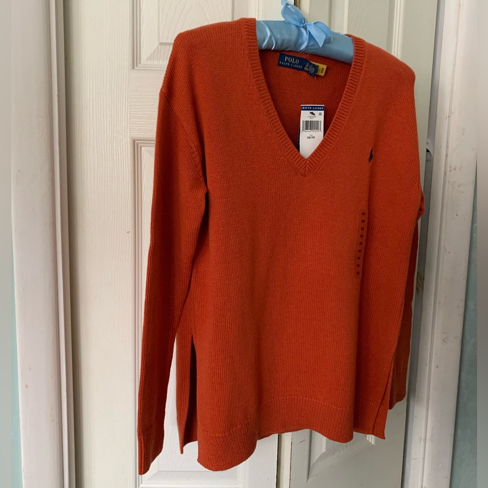 Polo Ralph Lauren V-Neck Sweater in Rich Orange
